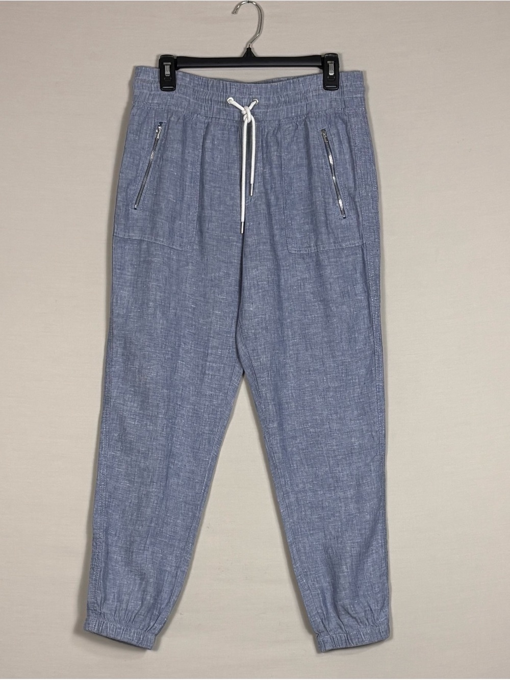 Athleta Cabo Linen Jogger Pants Blue Chambray Drawstring Size 8